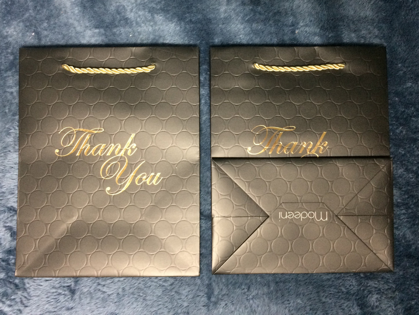12 Black Thank You Bags with Handles 8x10 Gold Foil Medium
