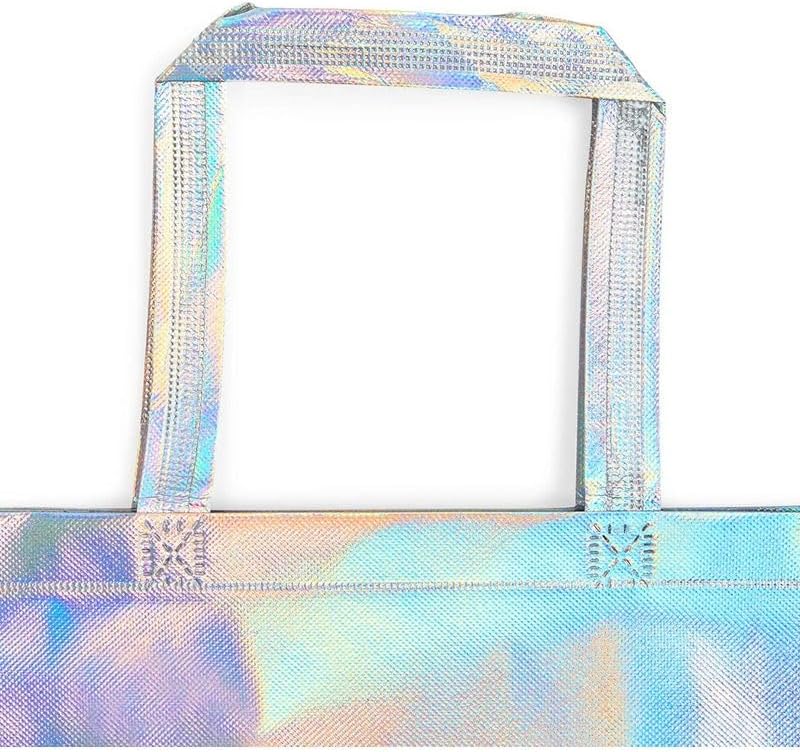 Extra Large Thank You Gift Bags - Set of 24 Bags - 16x12 Inches -Reusable Iridescent Shiny Holographic Boutique Bags With Handles - XL Gift Bags - Perfect for Small Business 16x6x12