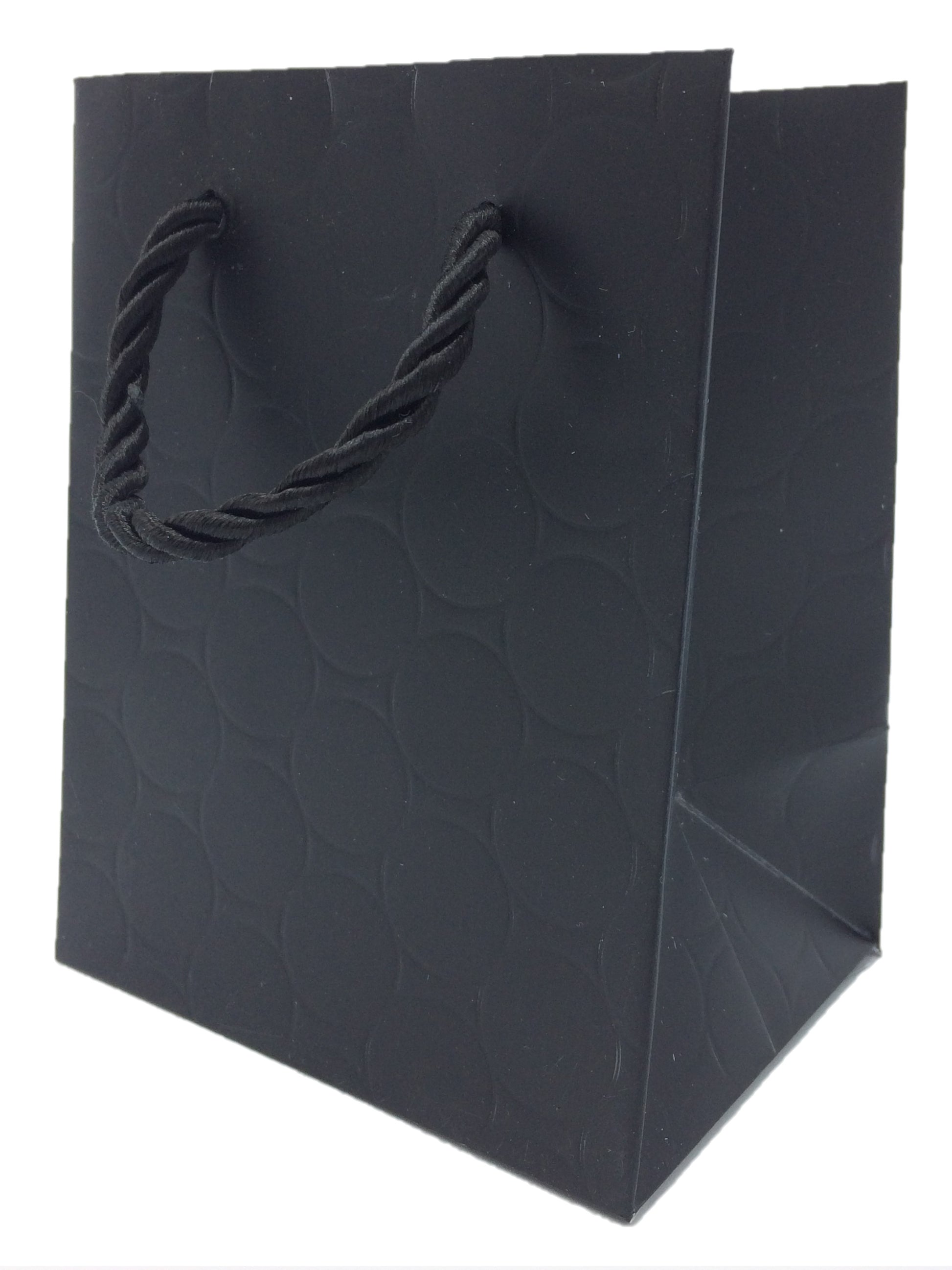 Extra Small Gift Bags with Handles Black Little Paper Bags Mini 4x3x5 Premium Quality Fancy Cute Modern Circle Embossed for Jewelry Merchandise Charms