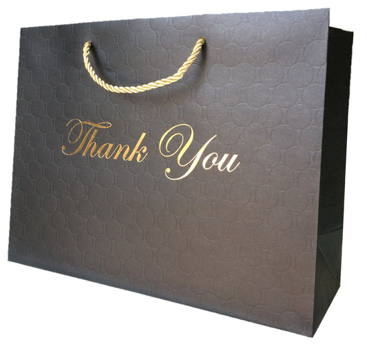 Large Black Thank You Gift Bags Paper Shopping Bags with handles 13x5x10 Gold Foil Large Gift Bags Heavy Duty Premium Quality Matte Embossed for Merchandise, Baby Shower Bags store business